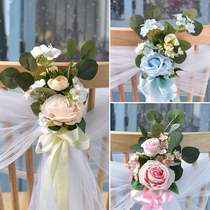 Church wedding chair back flower door handle staircase tied with flowers wedding car decoration certificate collection photo props layout simulated bouquet