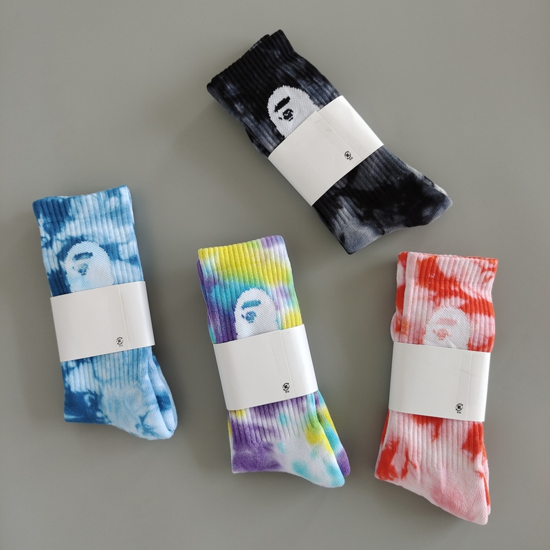 Japanese-Style Tie-Dye Colorful Socks for Men and Women, Mid-High Tube Socks, Pure Cotton Socks, Thickened Towel Bottom Sports Socks, Basketball Long Socks, Trendy