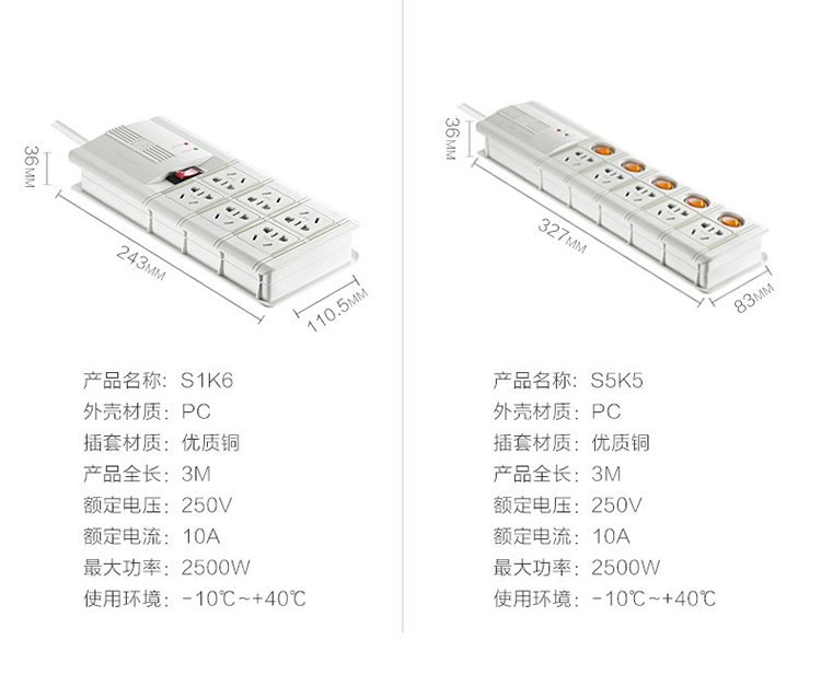 突破（TOP）新国标智能防过载抗电涌插座总控分控插线板全长3米