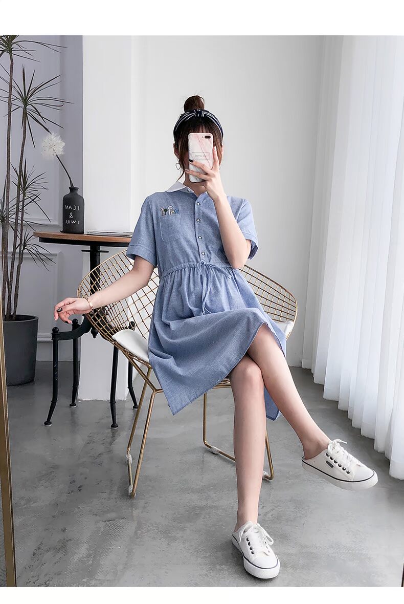 Phụ nữ mang thai mùa hè mẫu thời trang 2019 mới xuân hè áo sơ mi váy sơ mi nữ bầu váy mùa hè - Áo thai sản shop đầm bầu đẹp