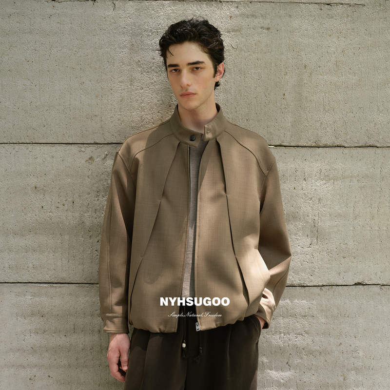 Nanyi 2026 Autumn 435g Tr Suit Material Harrington Pleated Men's Japanese Style Stand Collar Jacket 35356