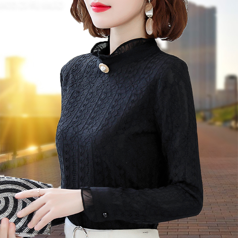 Lace Jersey Undershirt Woman Spring Autumn 2022 New 100 Hitchhiking INSIDE A Agaric Collar Blouse With Velvety Cardiff