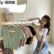 Ngắn mở rốn đầu cô gái v-cổ sexy knitshirt mùa hè 2020 mới mỏng ngắn tay T-shirt trong saper