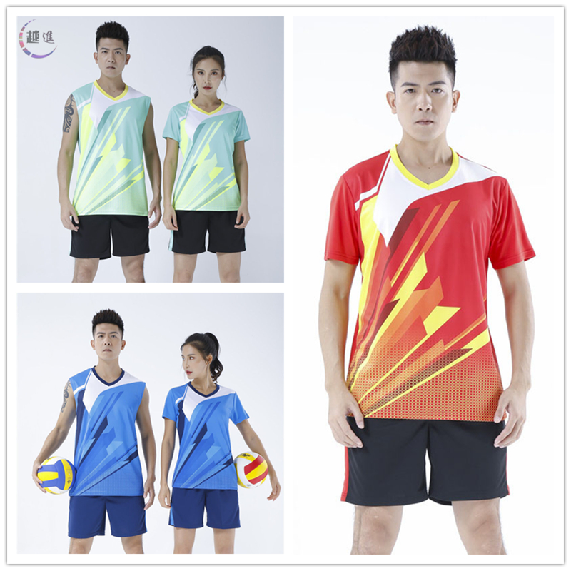 V-neck short-sleeved T-shirt women's summer steam volleyball suit Quick-drying table tennis suit Breathable printed training suit Badminton suit men