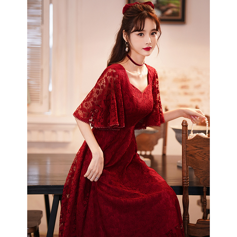 Evening dress for pregnant, burgundy wedding dress, plus size, fitted