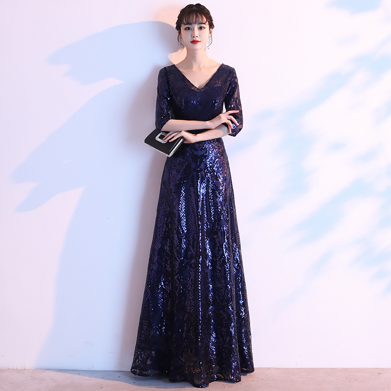 Plus-Size Evening Dress for Women, Sequin Hostess Dress for Performances, High-End Banquet, Slimming and Elegant Plus-Size Evening Dress for Women, Sequin Hostess Dress for Performances, High-End Banquet, Slimming and Elegant