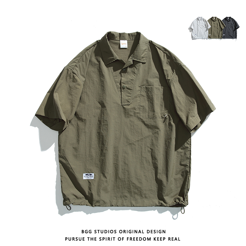 Bggstudios Japanese Retro Simple Quick-Drying Short-Sleeved Shirt Men's Trendy Brand Loose Casual Outdoor Sports T-Shirt Bggstudios Japanese Retro Simple Quick-Drying Short-Sleeved Shirt Men's Trendy Brand Loose Casual Outdoor Sports T-Shirt