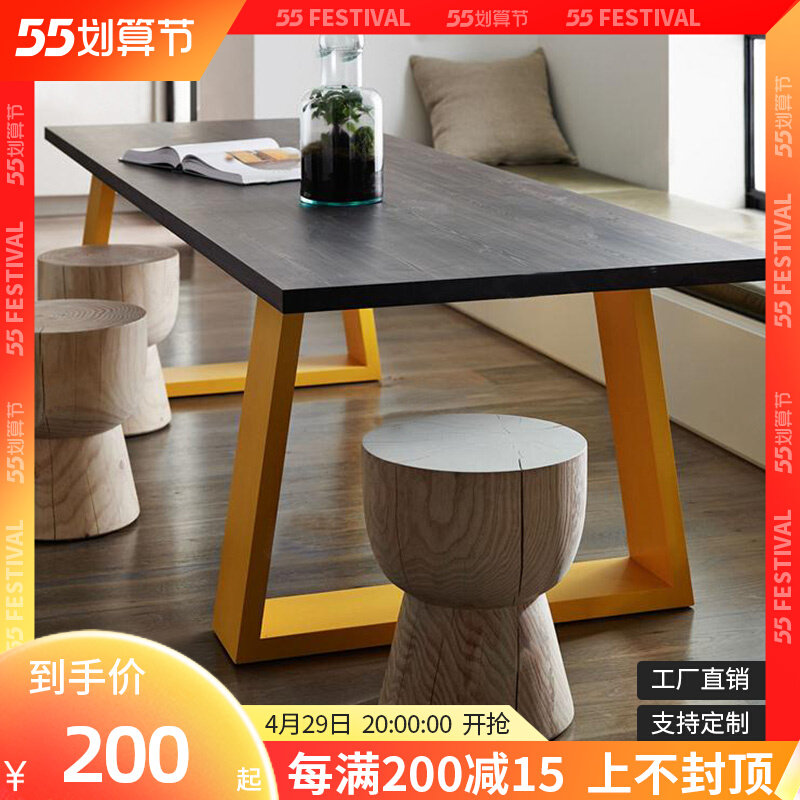 Nordic Loft Solid Wood Meeting Table Long Table Industrial Wind Bench Designer Creative Personality Black Table Brief
