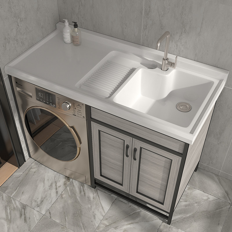 Balcony space aluminum washing machine cabinet combination with washboard Powder room bathroom cabinet Wash table one-piece companion cabinet