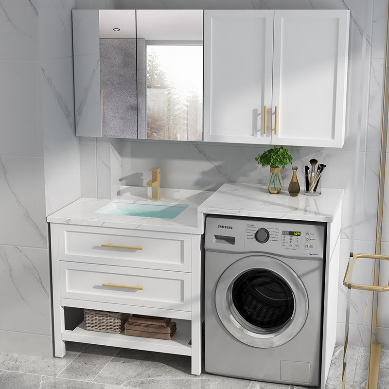 Bathroom cabinet Integrated makeup room Washing machine companion cabinet combination Oak sink washbasin Floor-to-ceiling sink