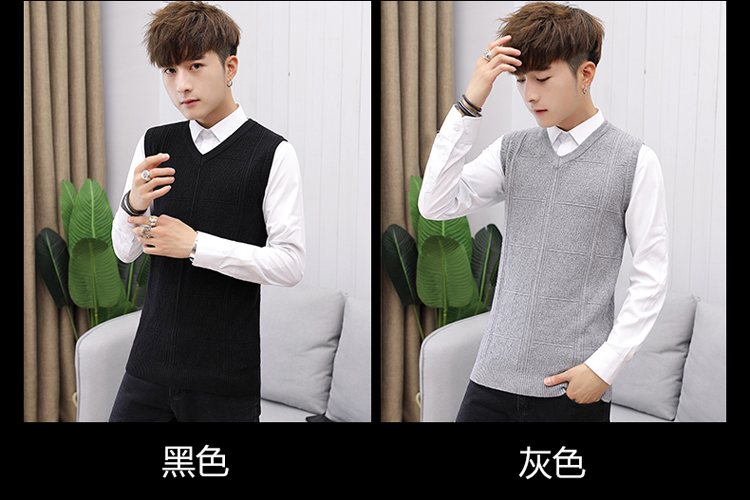Áo len nam vest cộng với phiên bản Hàn Quốc của áo hai dây set đồ thanh niên Slim của áo len dệt kim dòng áo len không tay khoác len mỏng