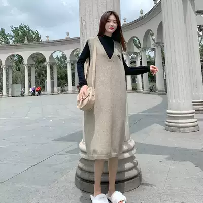 Pregnant women autumn 2021 New pregnant women dress spring and autumn fashion long version sweater vest skirt two-piece set
