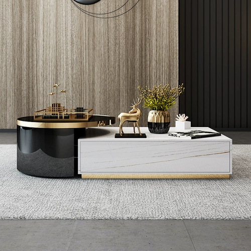 Роскошный круглый журнальный столик в скандинавском стиле, комбинация шкафов для телевизора, современная простая мебель из закаленного стекла для большой квартиры, мебель для гостиной