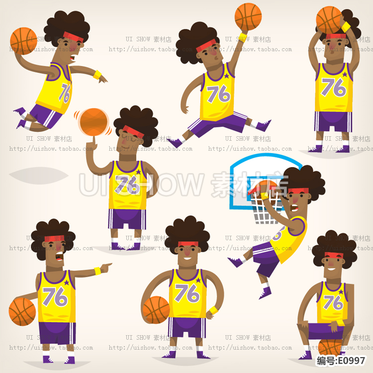 卡通打篮球运动nba比赛投篮扣篮灌篮高手三分球传球矢量设计素材