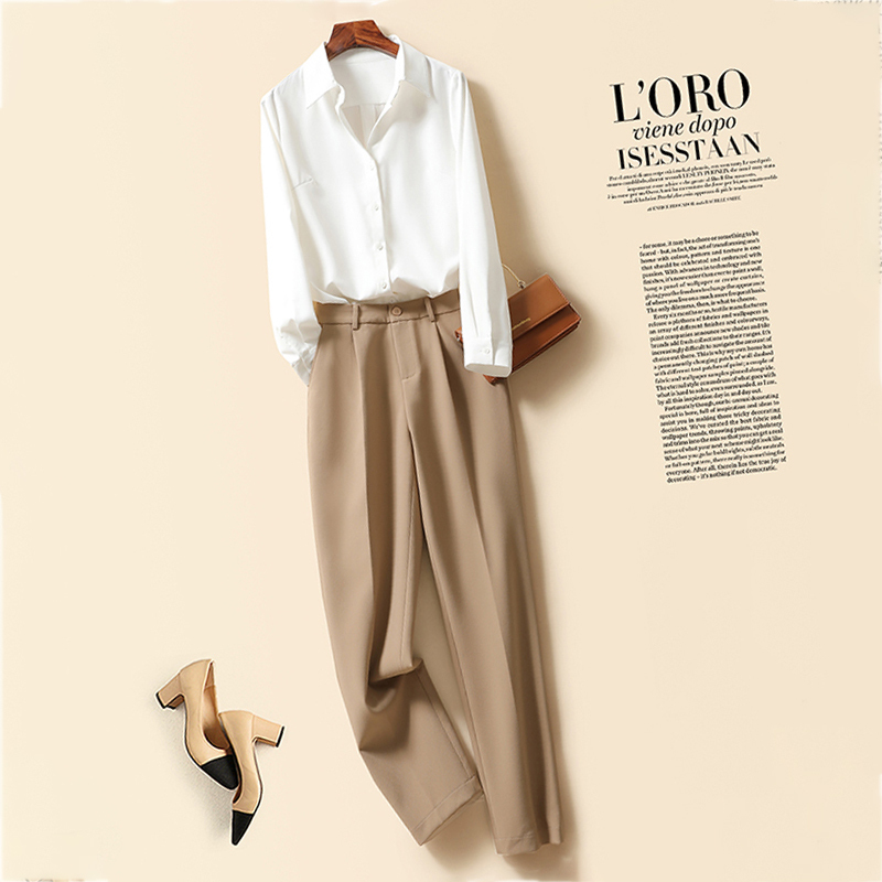 Casual Salt-Style Outfit Shirt Suit for Women, New Spring and Autumn Suit with Cigarette Pants, High-End Professional Attire Two-Piece Set for Women Casual Salt-Style Outfit Shirt Suit for Women, New Spring and Autumn Suit with Cigarette Pants, High-End Professional Attire Two-Piece Set for Women