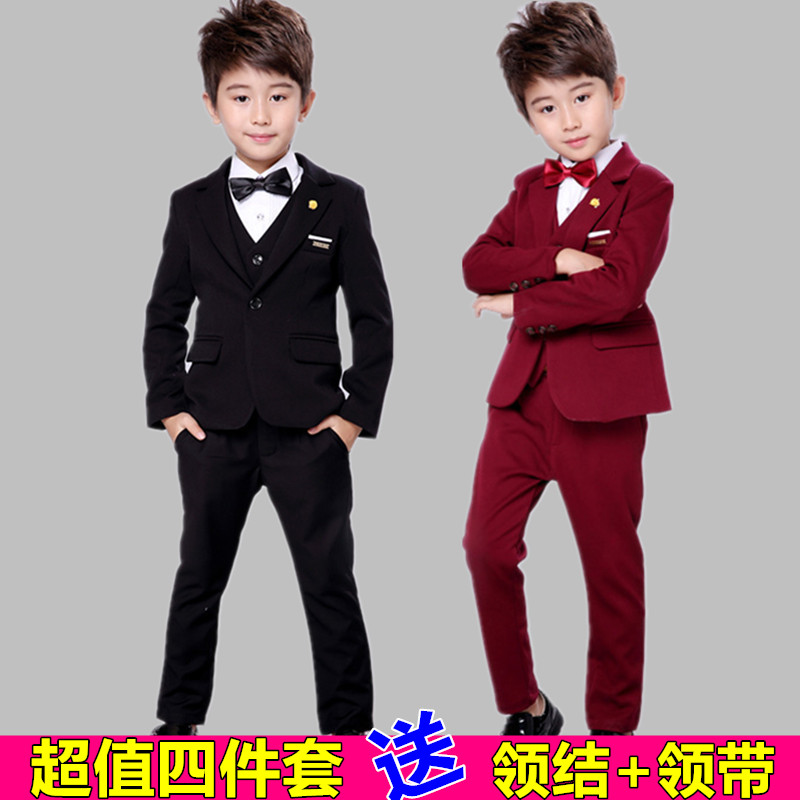 Children's suits boy suit suit boy dress plus velvet thick autumn and winter baby flower girl small suit Korean version