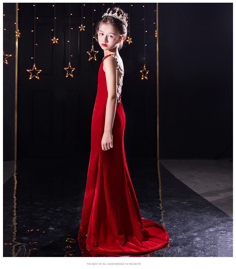 Thiếu nhi váy đuôi cá mẫu catwalk thời trang dạ hội dạ hội backless host đuôi cá tiệc piano biểu diễn quần áo - Váy trẻ em bộ đồ bé trai cao cấp