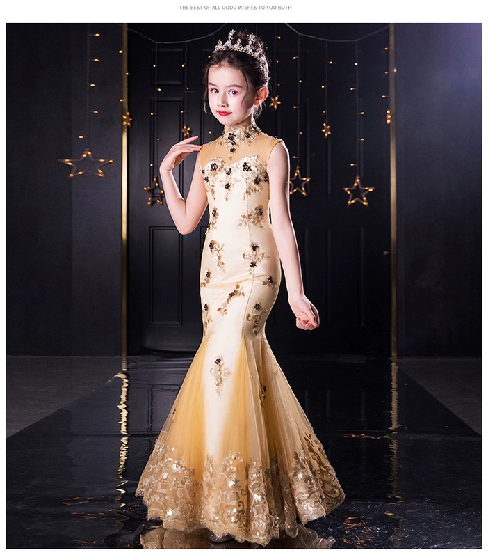 Trang phục trẻ em mẫu catwalk thời trang dạ hội cô gái nhỏ chủ nhà nước ngoài tiệc đuôi cá piano biểu diễn quần áo - Váy trẻ em set vest công tử bé trai cao cấp