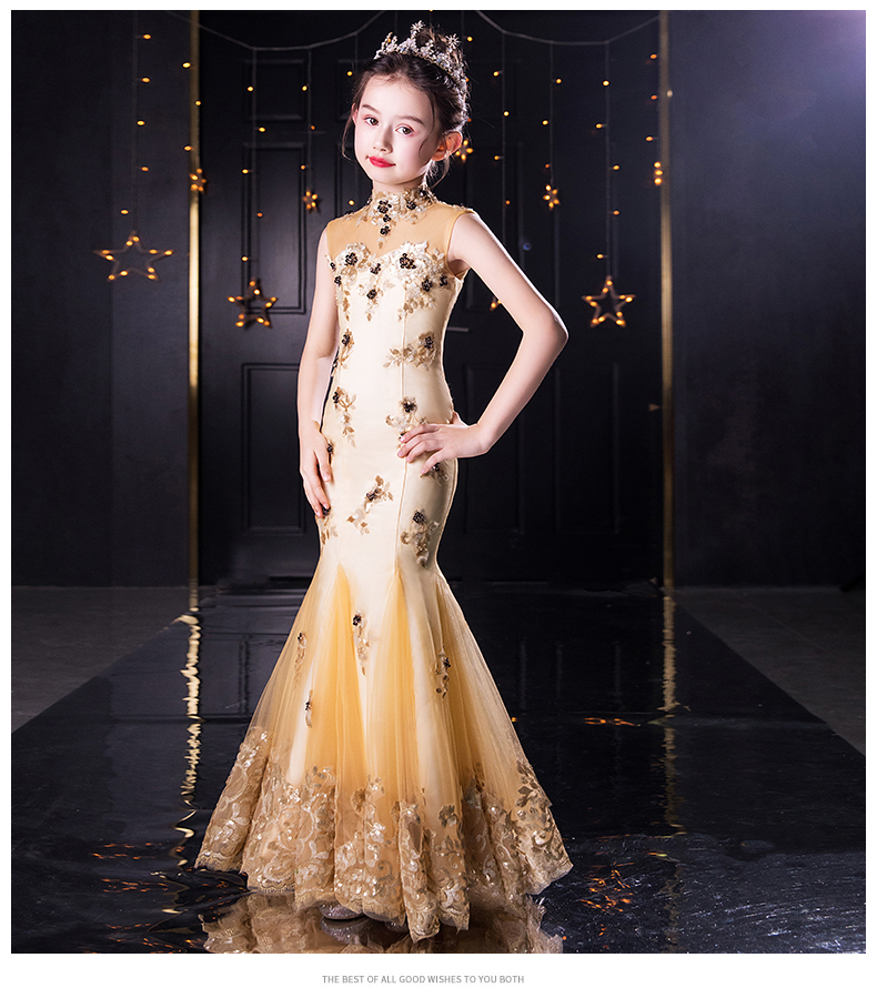Trang phục trẻ em mẫu catwalk thời trang dạ hội cô gái nhỏ chủ nhà nước ngoài tiệc đuôi cá piano biểu diễn quần áo - Váy trẻ em váy đầm thu đông cao cấp bé gái