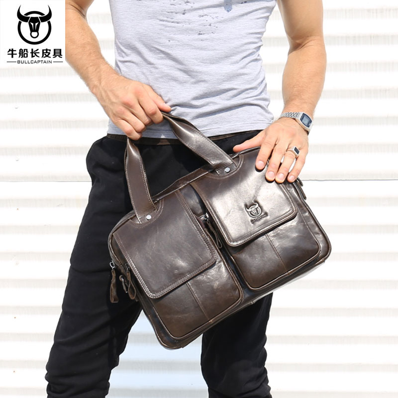 Captain Niu leather men's leather multi-function business bag 14 inch laptop bag cowhide one-shoulder messenger briefcase