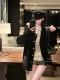 Ldtj High-End Customization: the Alluring Sister's Appointment - Autumn French Style Small Fragrance Diamond Pattern Leather Pocket Knitted Cashmere Cardigan Jacket