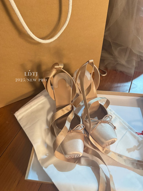 Ldtj Haute Couture Song Zhiya Cl Same Style Autumn French Sweet Princess Pink Satin Lace-Up Ballet High Heels for Women