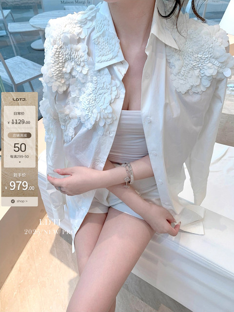 Ldtj Original [Laf Aesthetics] Autumn New Handmade Sequin High-End French Style Chic Long-Sleeve Shirt