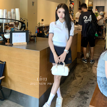 Ldtj High-End Fashion Expert's Autumn Style, Versatile Letter Embroidery Slim-Fit Short-Sleeve Polo Wool Knit Top