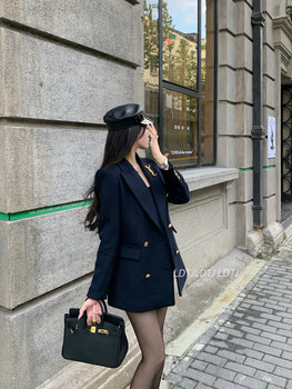 Ldtj Haute Couture [Ink Mist with Warmth]Autumn and Winter New Socialite British Style Double-Breasted Woolen Coat