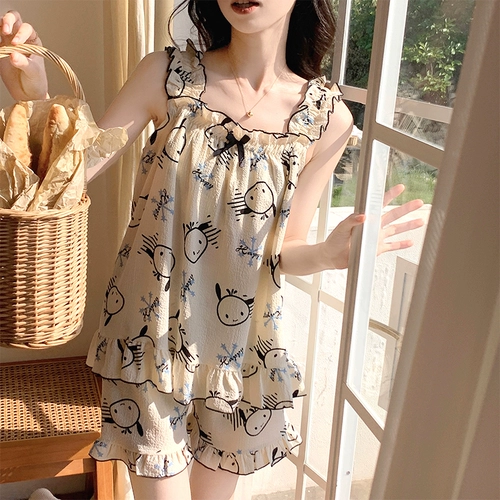 Летняя пижама, летний сексуальный комплект, бретели, топ с чашечками без рукавов, эффект подтяжки