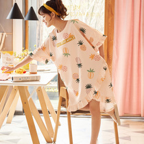 Sleeping Dress Woman Summer Pure Cotton Cute Pineapple Irregular Large Code Pregnant Woman Pyjamas Dress Dress Dress Summer Thin can be worn outside