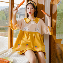 Sleepwear woman Summer cute Japanese Department short sleeves Two sets pure cotton ins Wind bunnies Big size Fat Princess Wind Home Houseclothes
