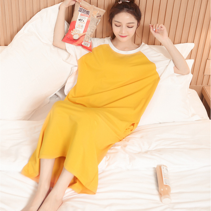 Add Fat Yard Sleeping Dress Long Version Woman Over Knee Fat MM Loose Pregnant Woman Pure Cotton Pyjamas Summer Thin dress