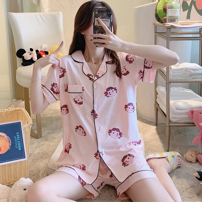 2021 new sleepwear women Summer pure cotton sweet and cute cardiovert Two sets of home conserved ladies can go out for leisure