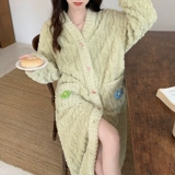 Коралловый бархатный зимний банный халат, утепленная демисезонная пижама, фланелевая длинная куртка