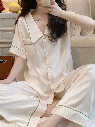 Шелковая пижама, штаны, кардиган, летний комплект, короткий рукав, коллекция 2022