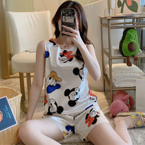 Sleepwear woman Summer Ice Sexy Sleeveless Vest Harness two sets of cute Home Suits Suit Summer Thin