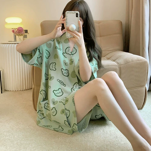 Зеленая японская летняя пижама, короткий рукав, 2024 года