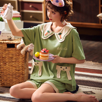 Short Sleeve Pajamas Woman Summer Pure Cotton Two Sets Cute Turnip Dolls Collar Princess Wind Home Suit Suit External Wear