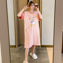 Sleeping Skirt Woman Summer Pure Cotton Short Sleeve Cartoon LOVING BIG CODE SLEEPING SUIT SUMMER FAT MM PREGNANT WOMAN LOOSE EVEN DRESS SKIRT SUMMER