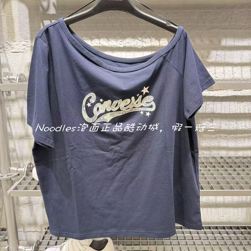 Authentic Converse Converse Off-Shoulder Logo Fashion Print Sports Women's Short-Sleeved Shirt Wck100-695