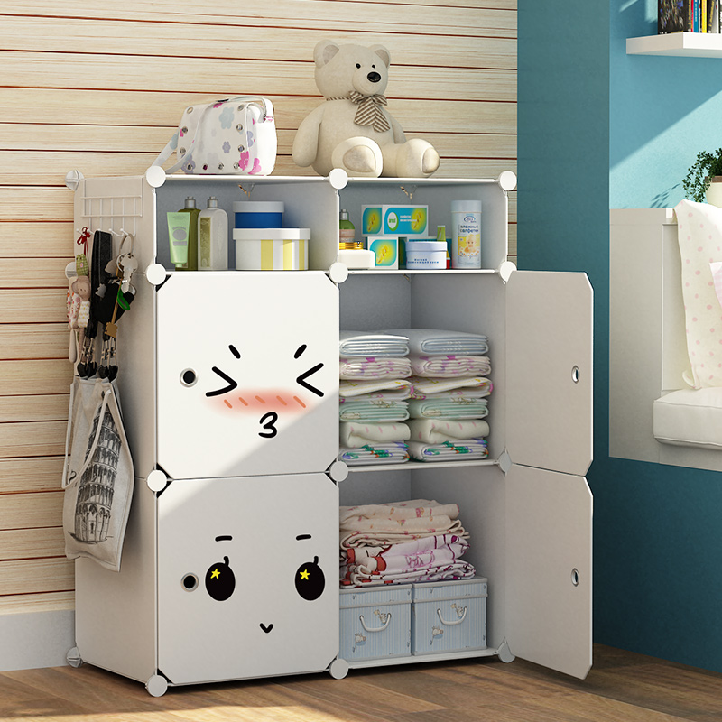 Wardrobe storage cabinet simple cloth wardrobe bed rental room clothes hanging children's storage saving space drawer type