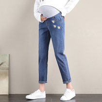 Pregnant women Jeans Spring and Autumn New wear belly pants spring fashion tide mom straight trousers blue pregnant women pants