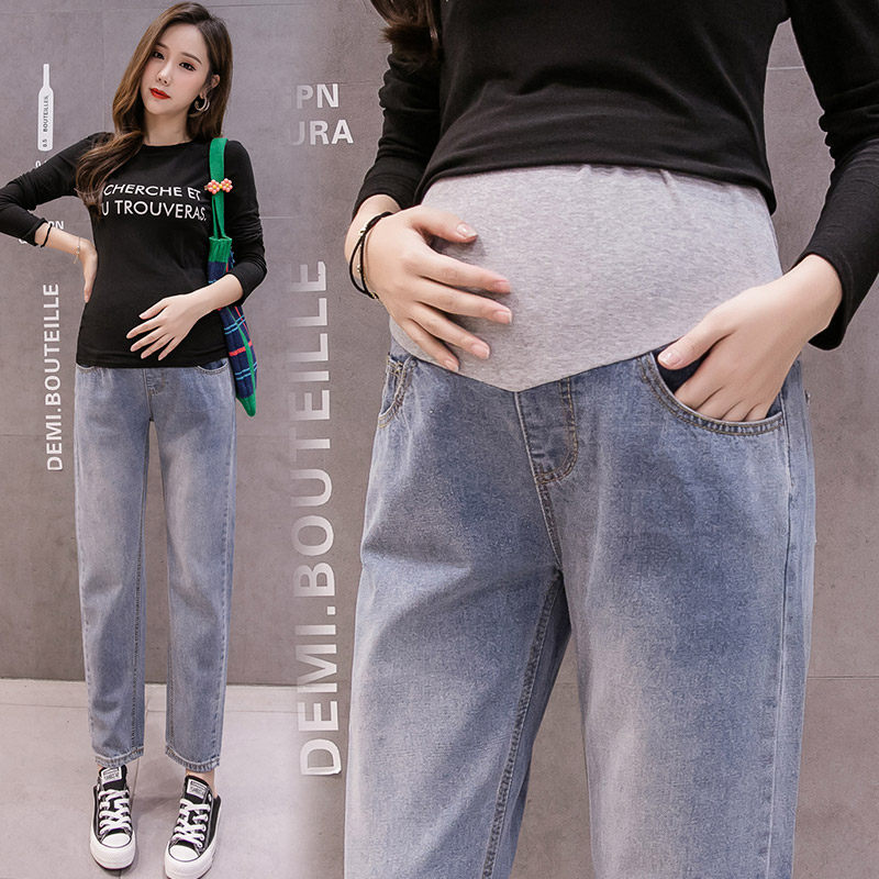 Maternity pants spring and autumn models outer wear trousers fashion loose dad pants spring 2021 new maternity jeans