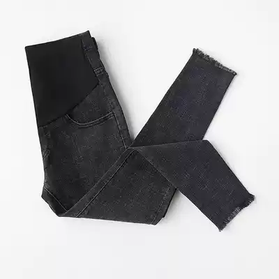 Pregnant women's pants Spring and autumn wear tight nine-point small feet belly pants Autumn fashion black pregnant women's jeans pants