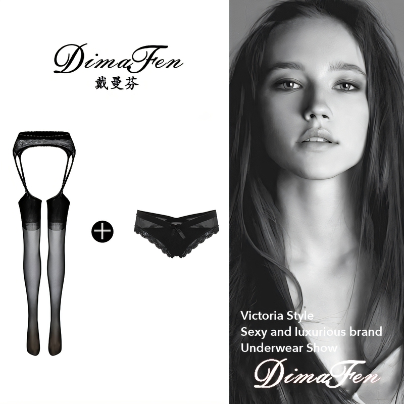 【Dai Manfen】Sexy and Alluring One-Piece Suspender Stockings, Feminine Black Stockings, Over-The-Knee Pantyhose, Ultra-Thin Garter Belt