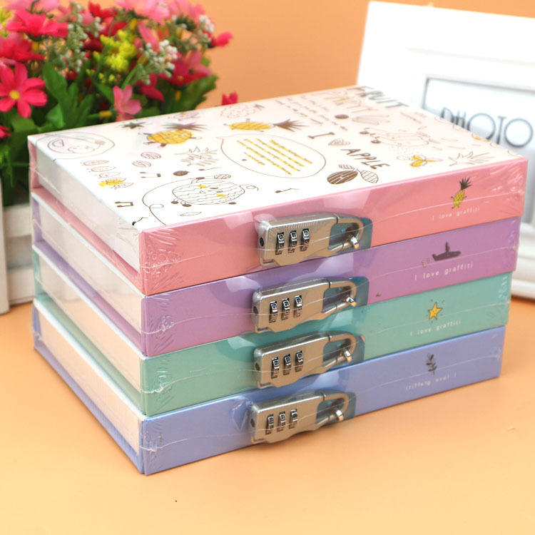 With lock 32K padlock cartoon password notebook children with lock boxed notepad student password book