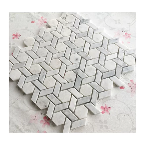 Натуральная мраморная мозаичная наклейка камень Камень Каррара Белая ветряная мельница Пола плитка шестиугольная ванная комната для душа в ванной комнате