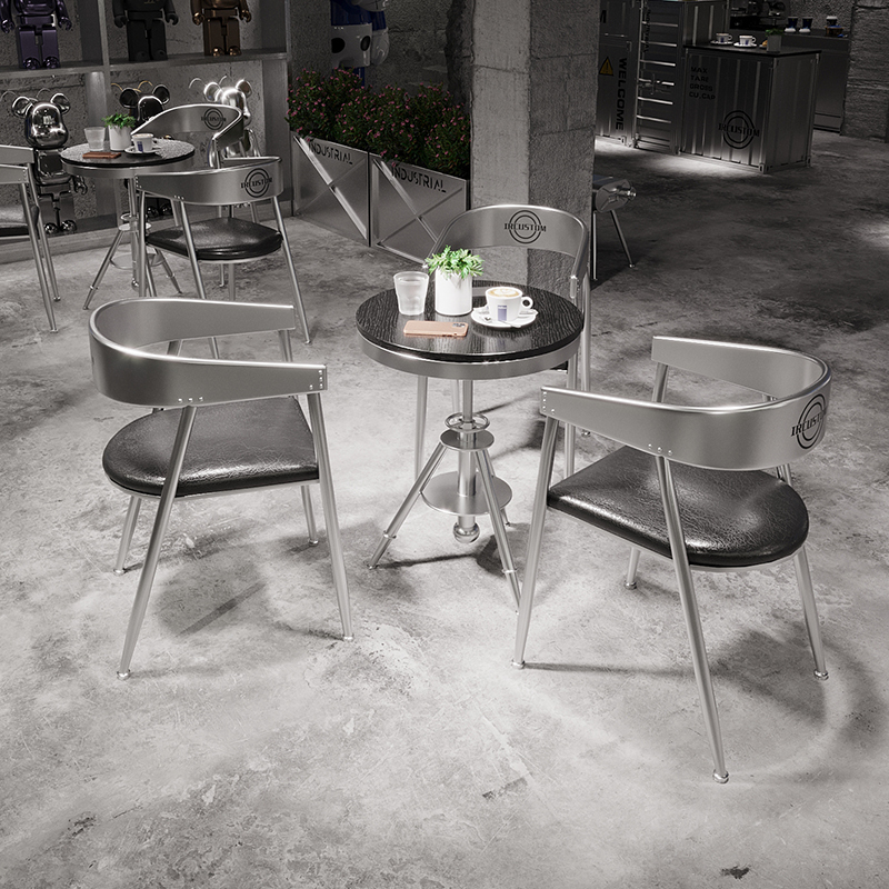 Milk Tea Shop Table and Chair Set, Creative Industrial Style Booth, Iron Art Office Leisure Reception Area, Meeting Area
