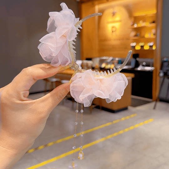 2025年新款网红儿童丸子头太阳花流苏链条抓夹女童盘发神器发饰